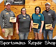 Sportsmans Repair Shop 2023 -  Randy Lewandowski, Greeter Sally Salber, Amy Weeks,
Bob Knoll